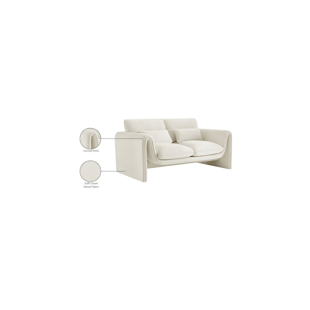 Sloan Cream Velvet Fabric Loveseat. Picture 17