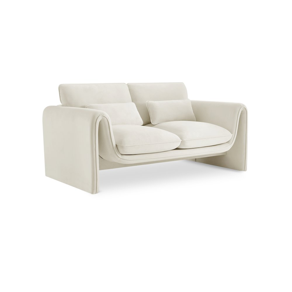Sloan Cream Velvet Fabric Loveseat. Picture 1