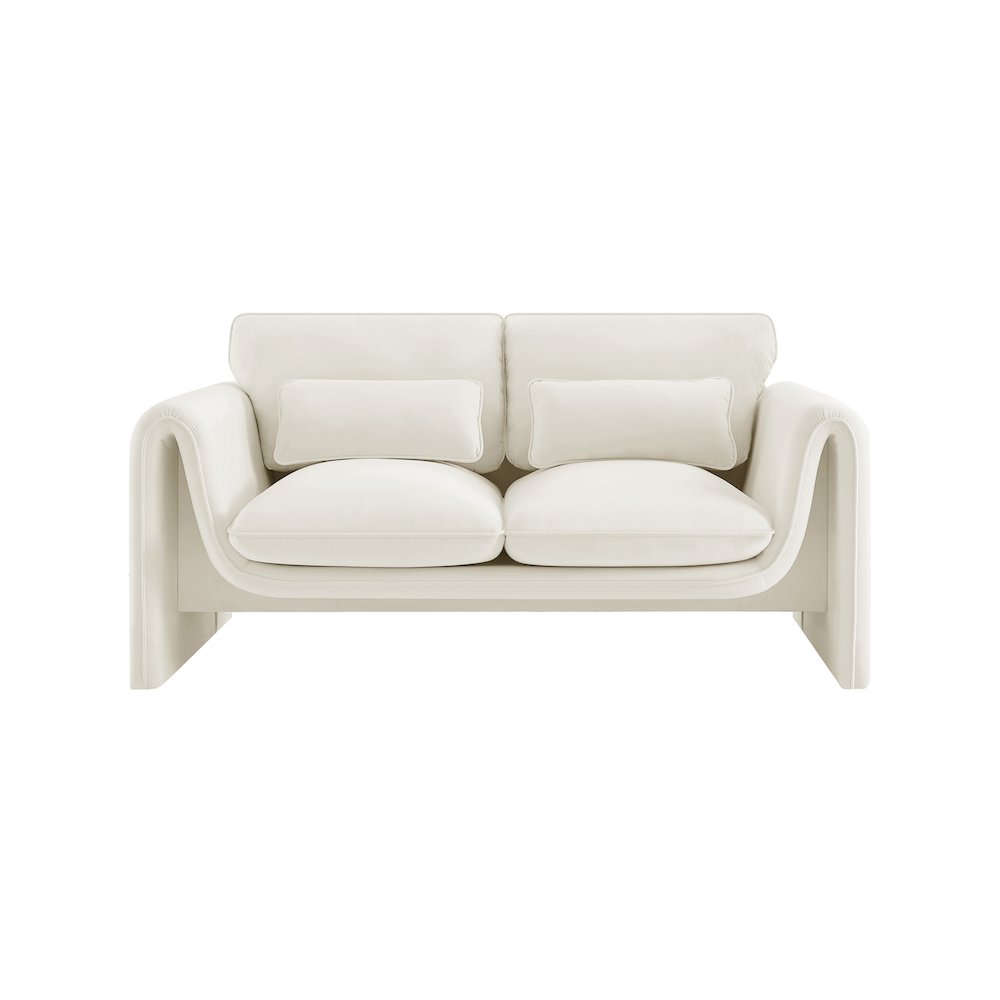 Sloan Cream Velvet Fabric Loveseat. Picture 4