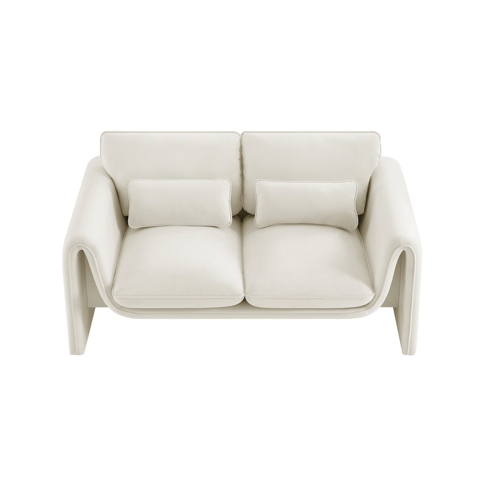 Sloan Cream Velvet Fabric Loveseat. Picture 5