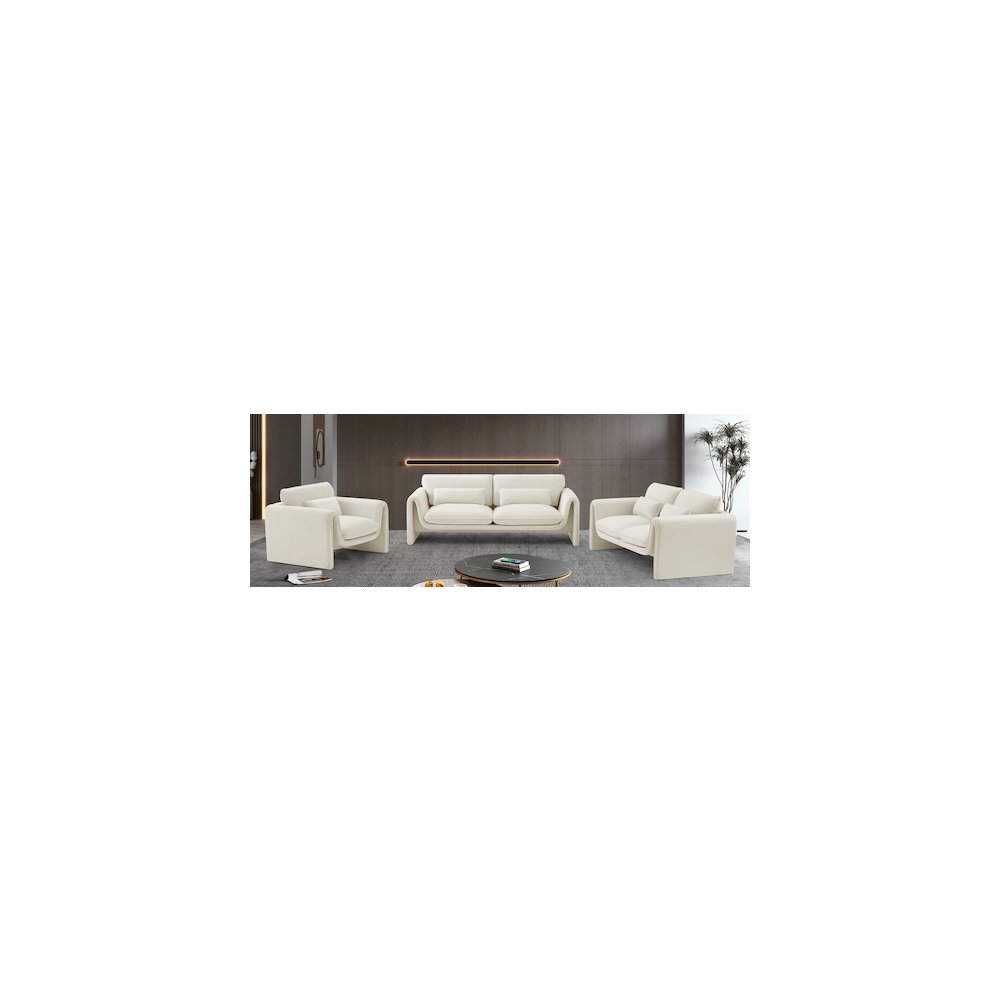 Sloan Cream Velvet Fabric Loveseat. Picture 15