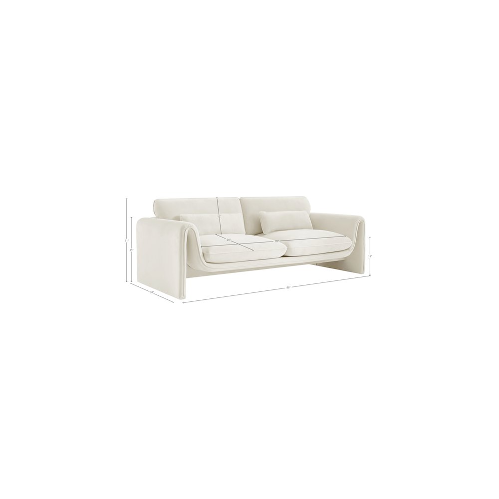 Sloan Cream Velvet Fabric Sofa. Picture 16