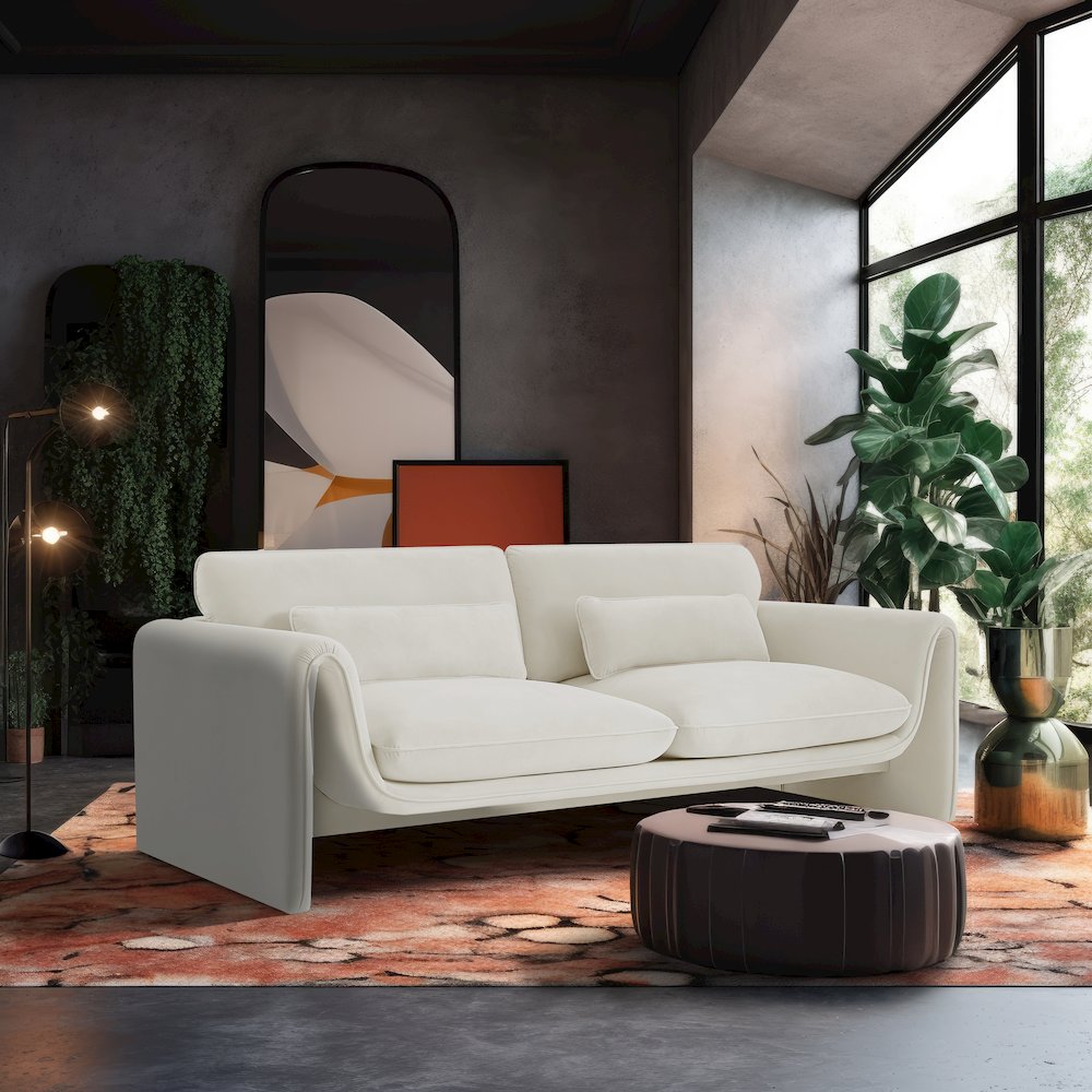 Sloan Cream Velvet Fabric Sofa. Picture 2