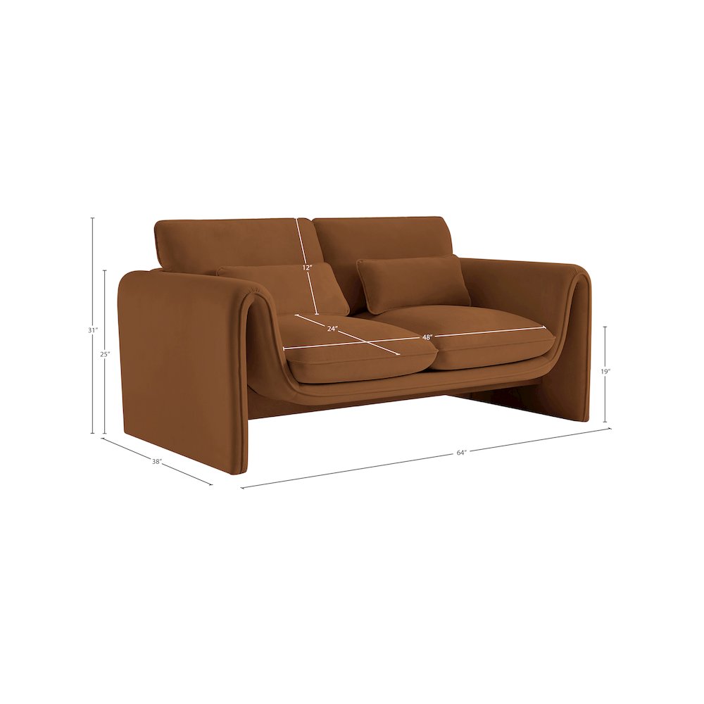 Sloan Saddle Velvet Fabric Loveseat. Picture 16