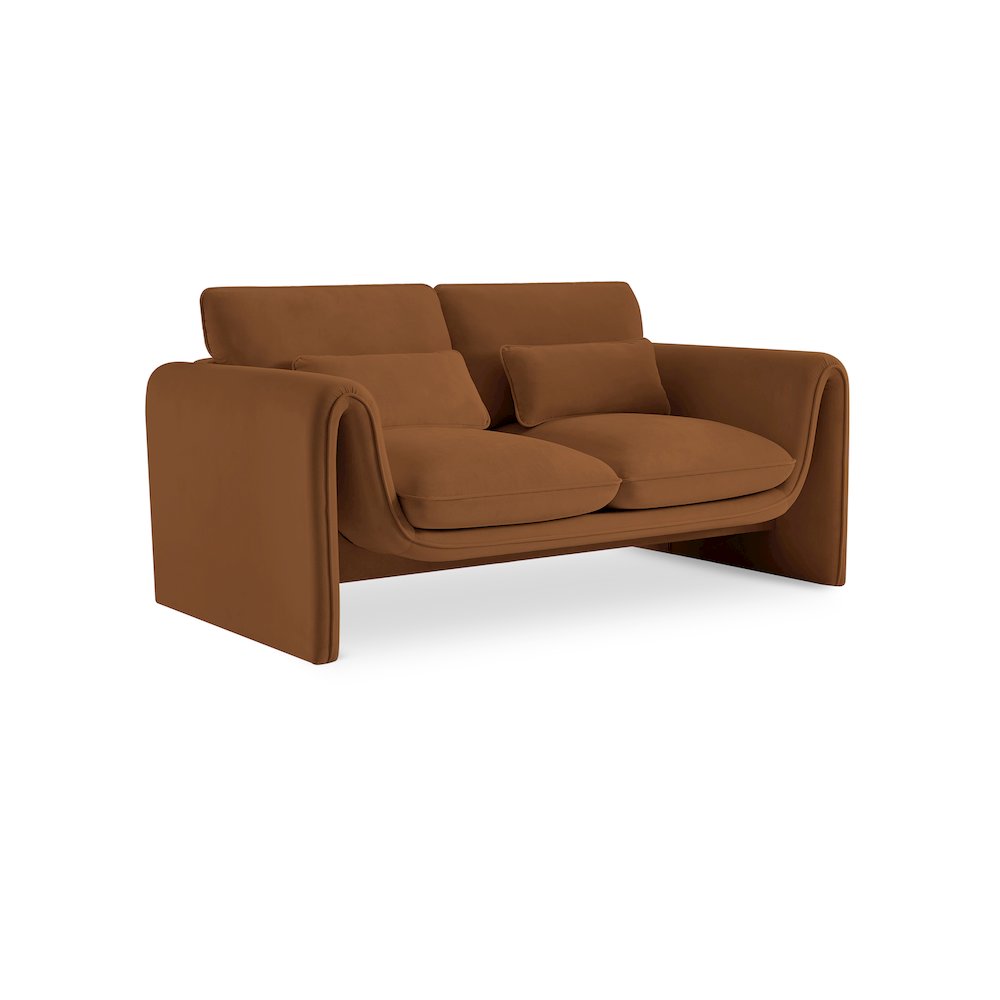 Sloan Saddle Velvet Fabric Loveseat. Picture 1