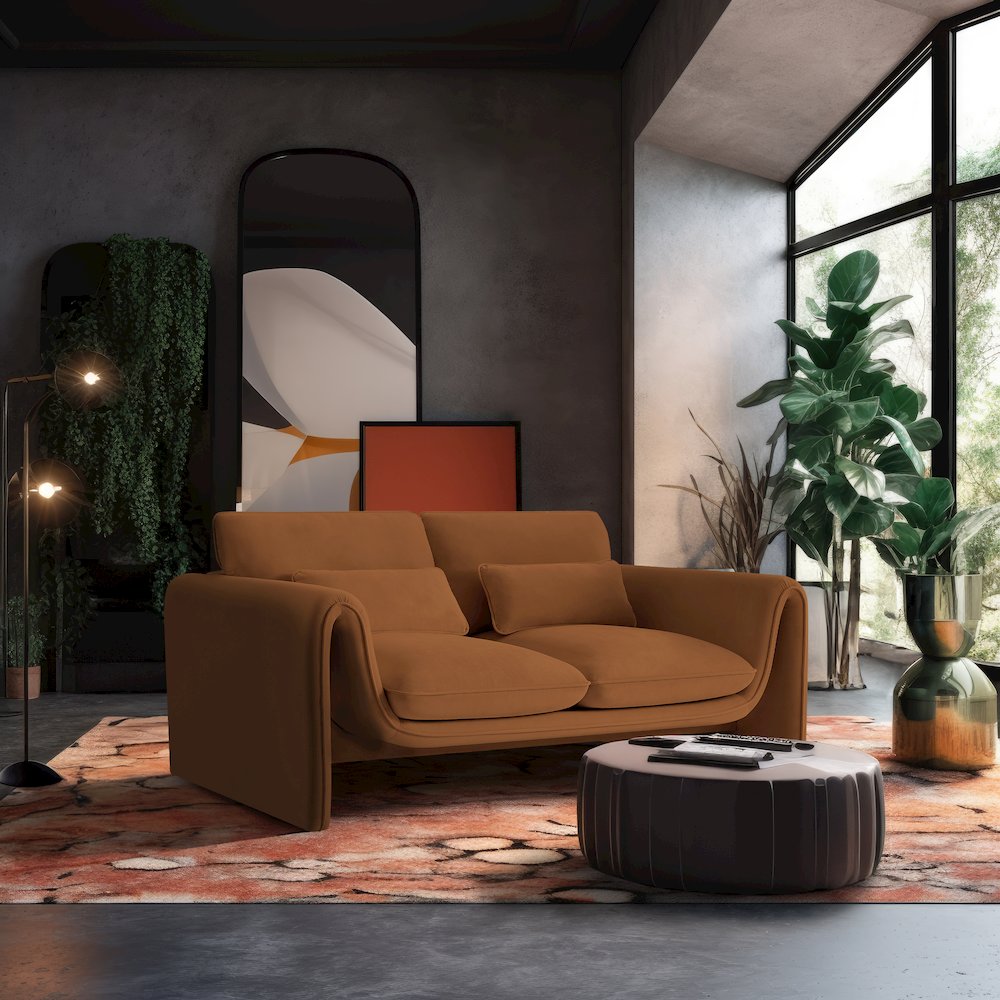 Sloan Saddle Velvet Fabric Loveseat. Picture 2