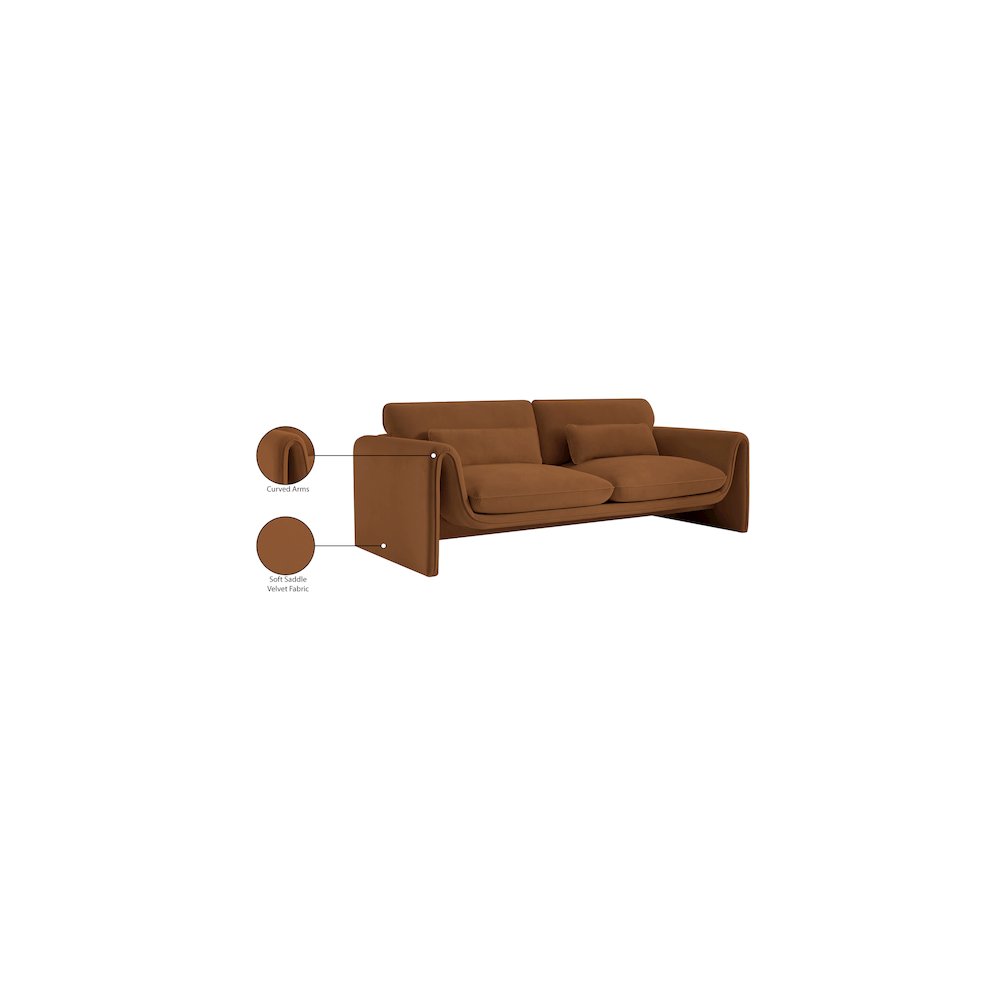 Sloan Saddle Velvet Fabric Sofa. Picture 17