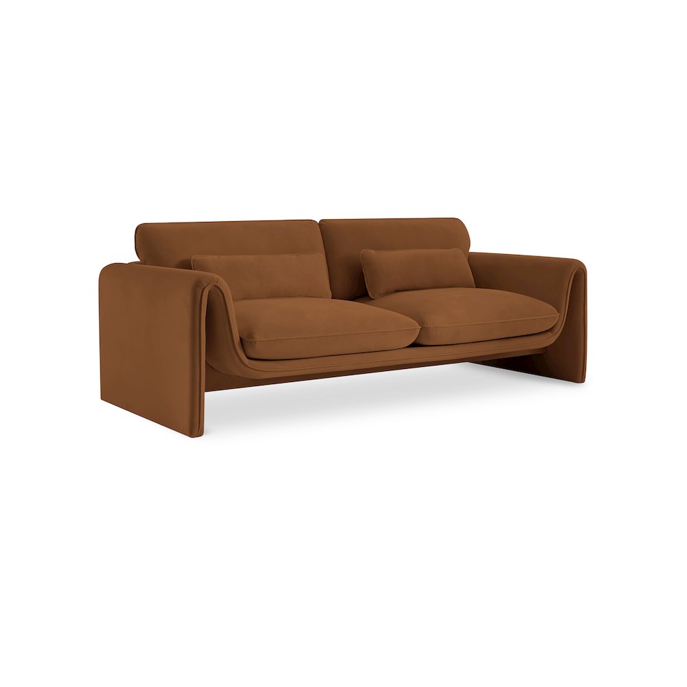 Sloan Saddle Velvet Fabric Sofa. Picture 1
