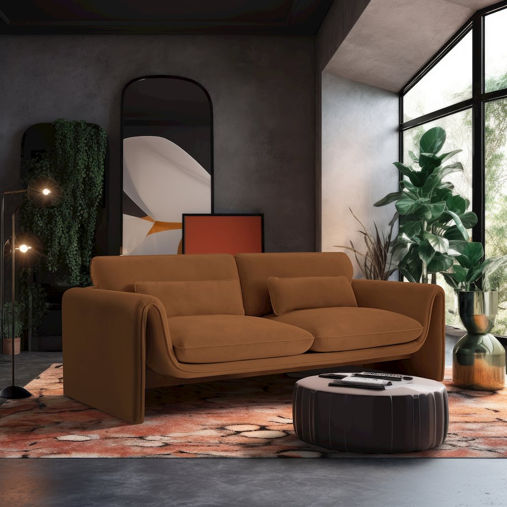 Sloan Saddle Velvet Fabric Sofa. Picture 2