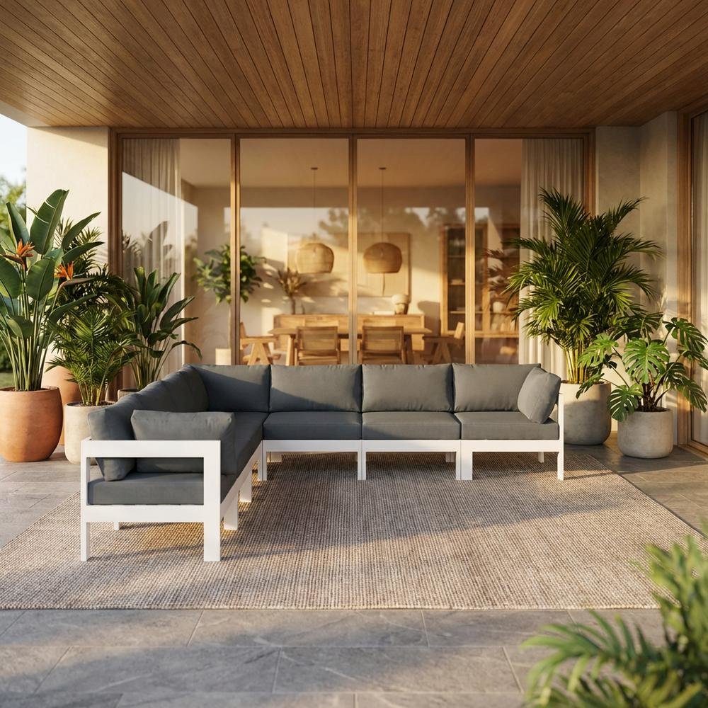 Gray Fabric Outdoor Patio Modular Sectional With Contemporary Design. Picture 2