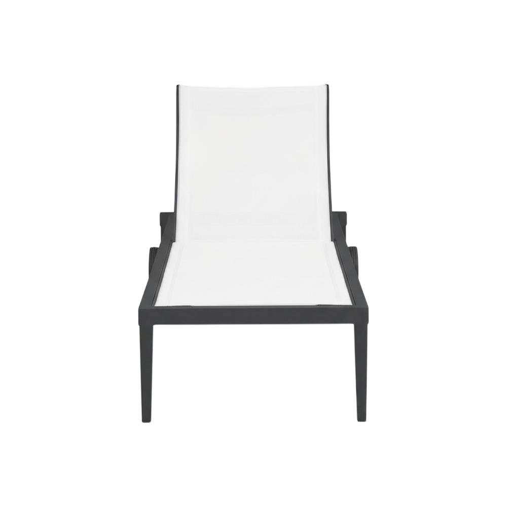 White Mesh Fabric Outdoor Lounge Chaise With Modern Design And Cushioned Seat. Picture 4