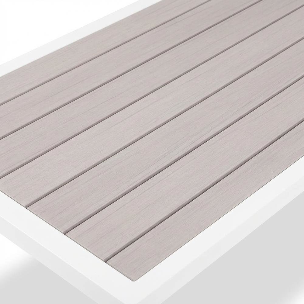 Gray Wood Look Outdoor Coffee Table With Aluminum Frame And Contemporary Design. Picture 5
