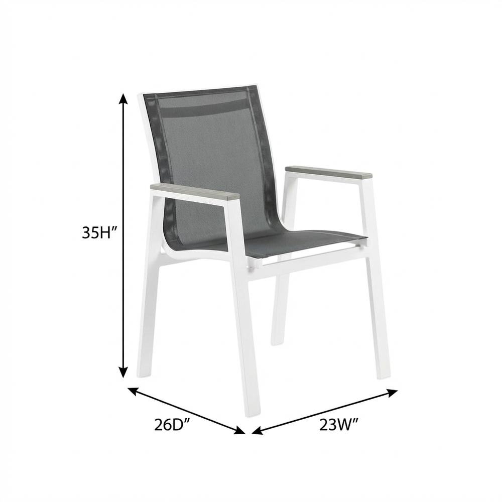 White Fabric Outdoor Patio Dining Arm Chair Set Of 2 With Contemporary Style. Picture 7