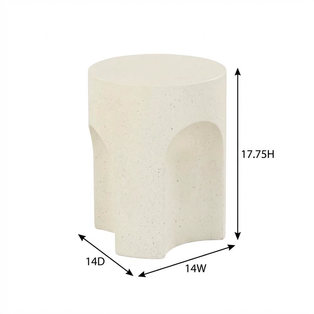 Cream Concrete Fiberglass Indoor Outdoor Round End Table with Art Deco Style. Picture 7