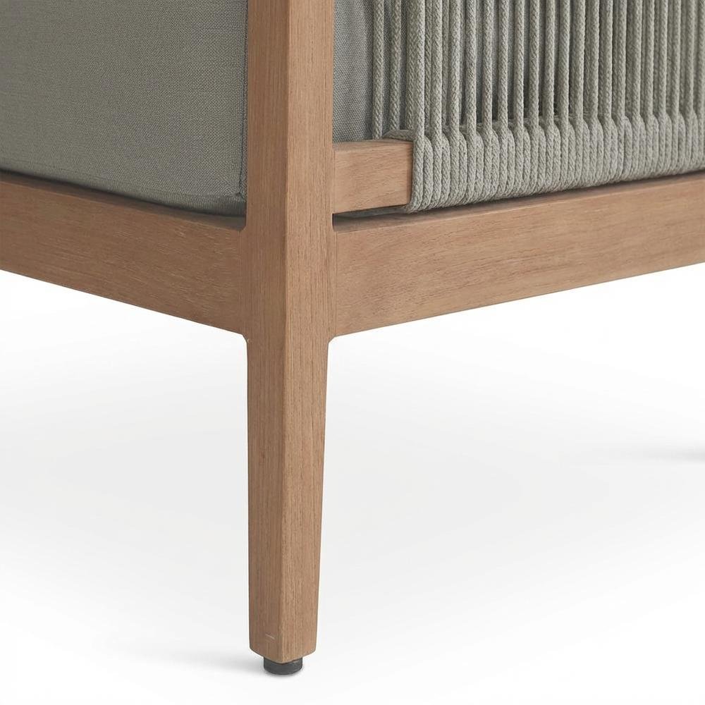 Gray Fabric Outdoor Patio Chair With Aluminum Frame And Teak Wood Look. Picture 6