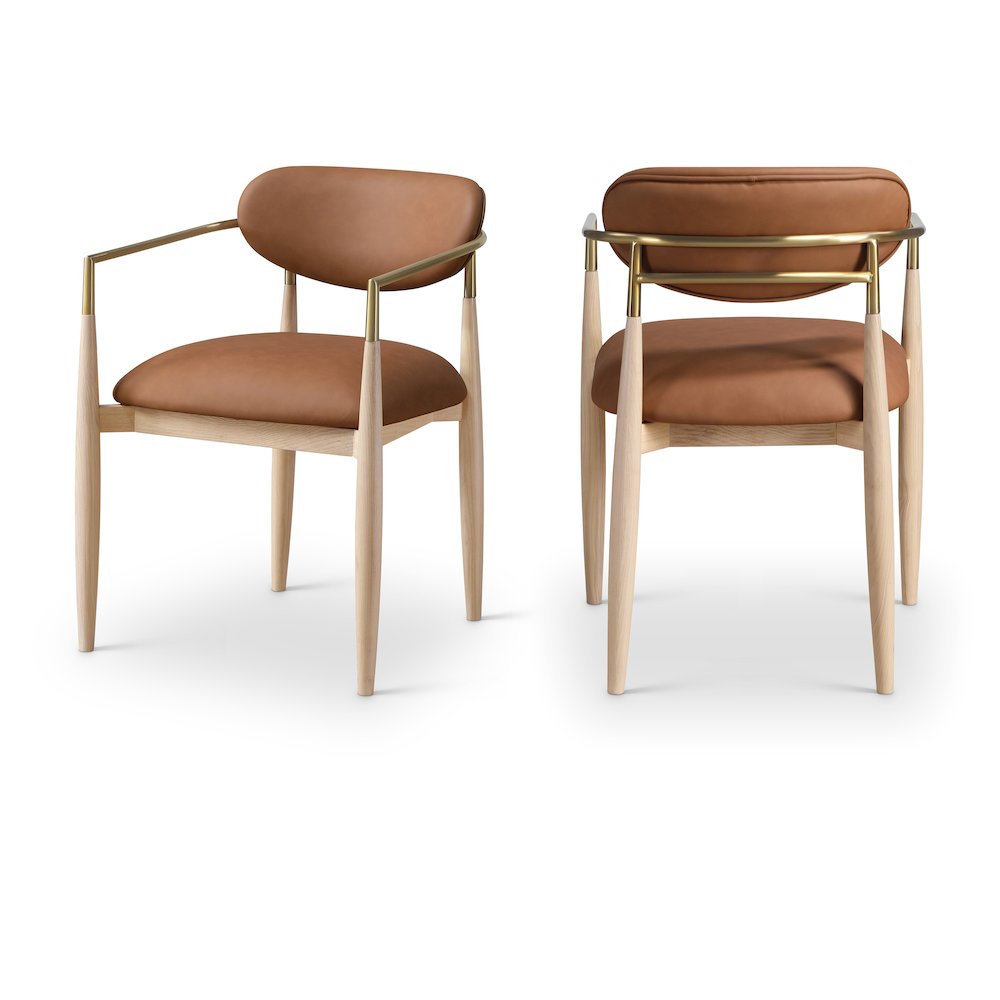 Riccio Cognac Vegan Leather Upholstered Dining Arm Chair, Set of 2. Picture 12