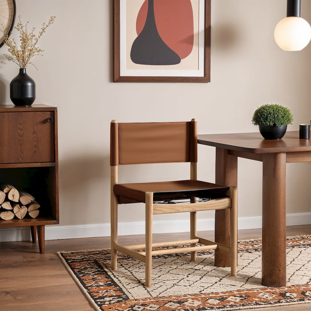 Rawlins Cognac Vegan Leather Upholstered Dining Chair, Set of 2. Picture 8
