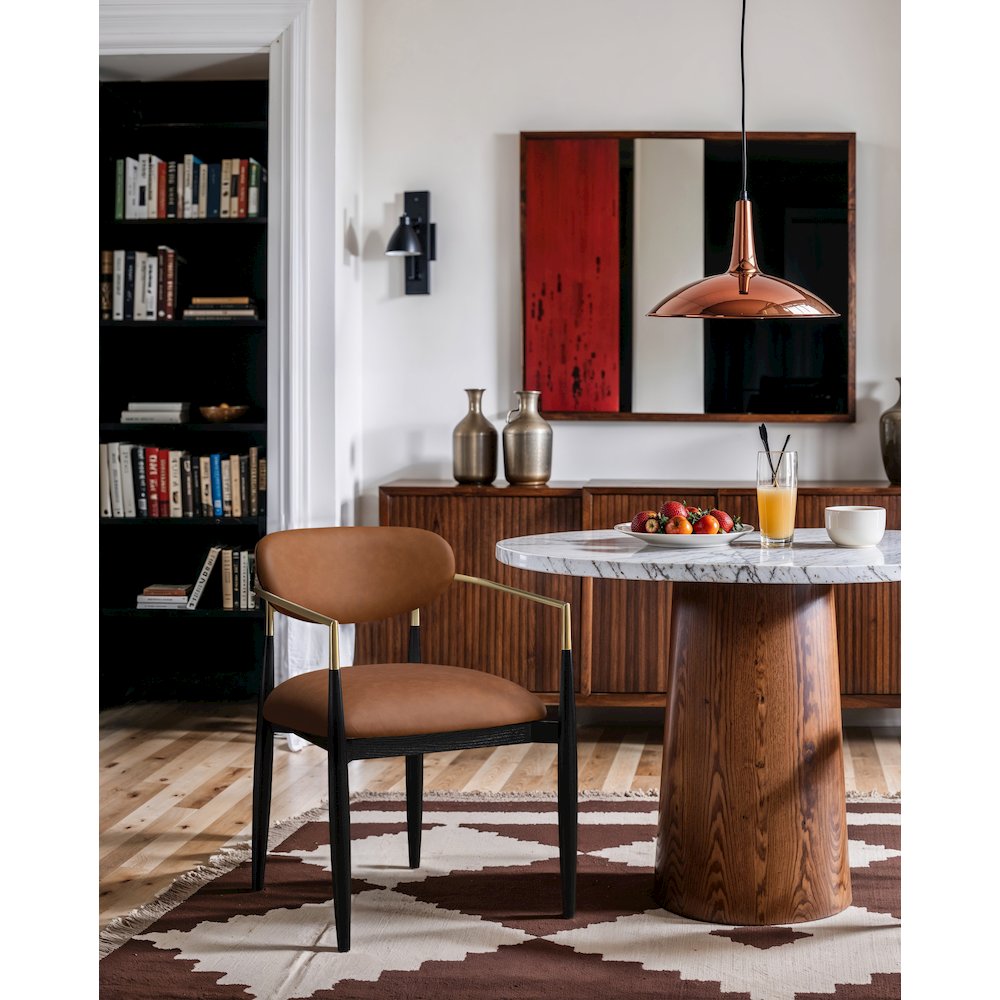 Riccio Cognac Vegan Leather Upholstered Dining Arm Chair, Set of 2. Picture 8