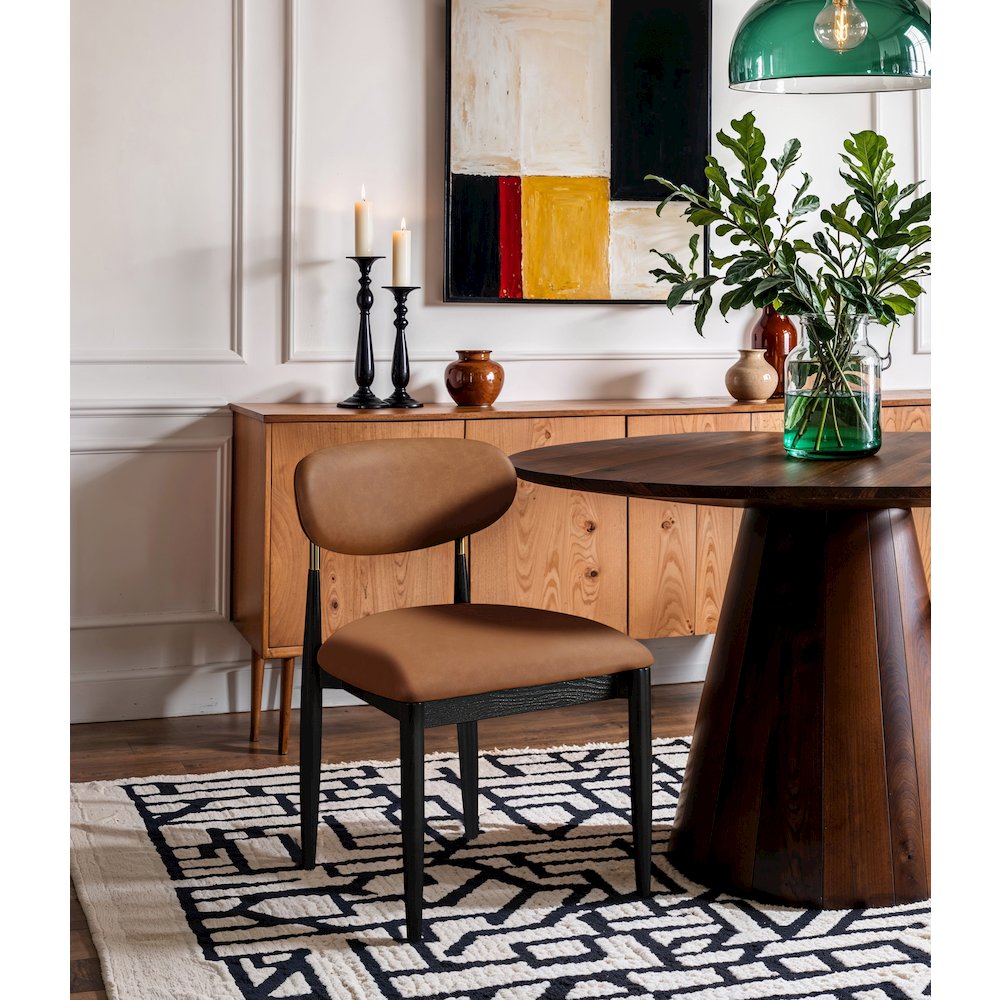 Riccio Cognac Vegan Leather Upholstered Dining Side Chair, Set of 2. Picture 8