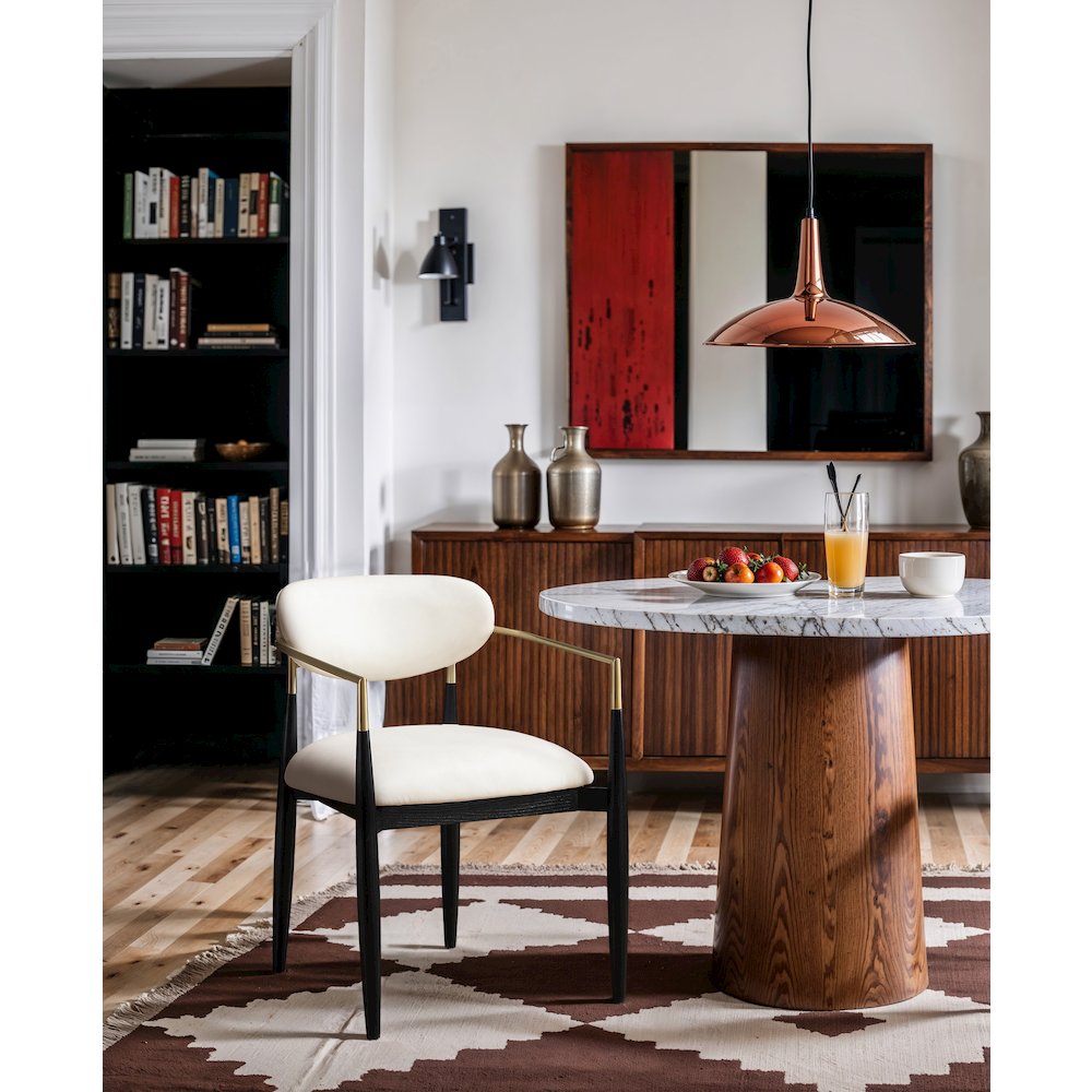 Riccio Cream Vegan Leather Upholstered Dining Arm Chair, Set of 2. Picture 8