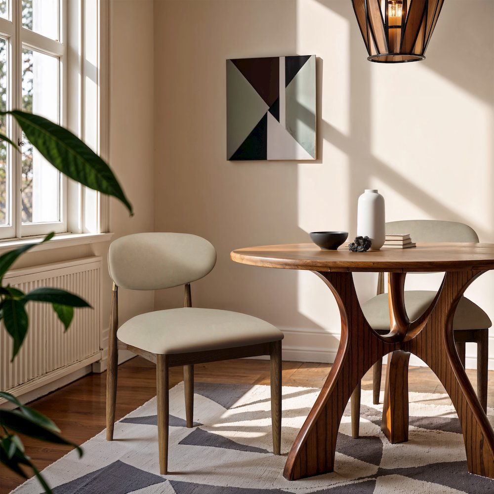 Riccio Beige Vegan Leather Upholstered Dining Side Chair, Set of 2. Picture 7