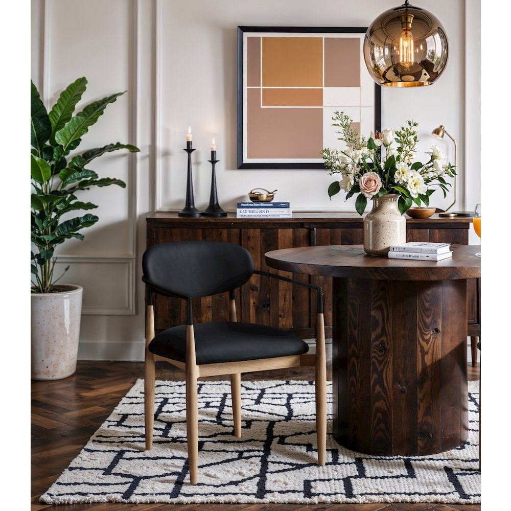 Riccio Black Vegan Leather Upholstered Dining Arm Chair, Set of 2. Picture 8
