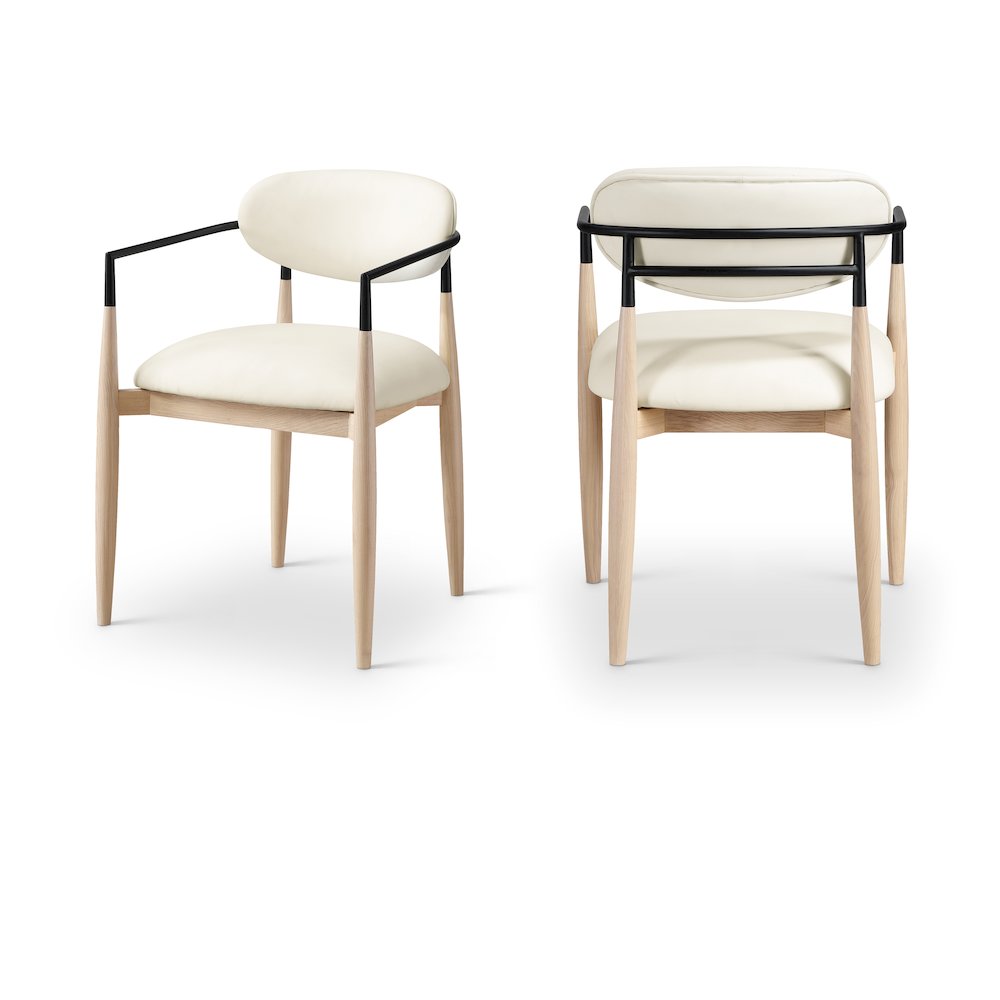 Riccio Cream Vegan Leather Upholstered Dining Arm Chair, Set of 2. Picture 12