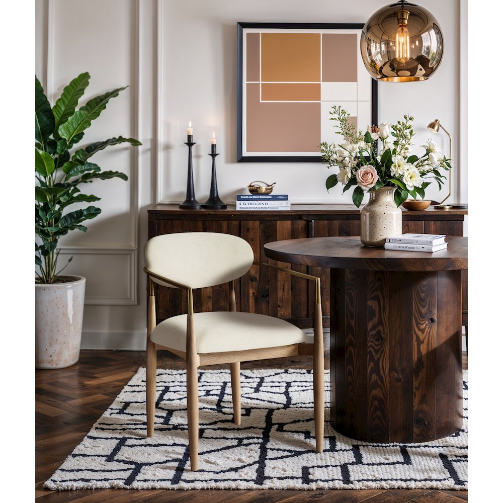 Riccio Cream Performance Fabric Upholstered Dining Arm Chair, Set of 2. Picture 7