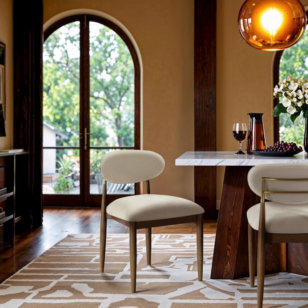 Riccio Cream Performance Fabric Upholstered Dining Side Chair, Set of 2. Picture 7