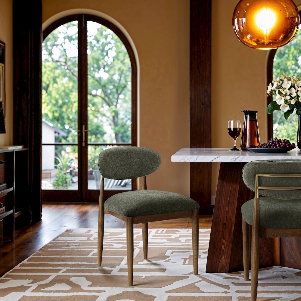 Riccio Olive Performance Fabric Upholstered Dining Side Chair, Set of 2. Picture 7