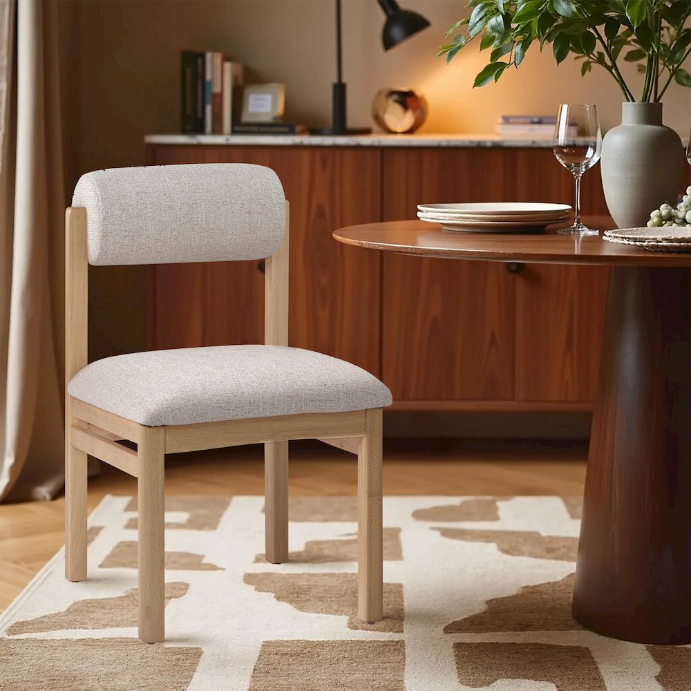 Roundhill Beige Linen Textured Fabric Upholstered Dining Chair, Set of 2. Picture 8
