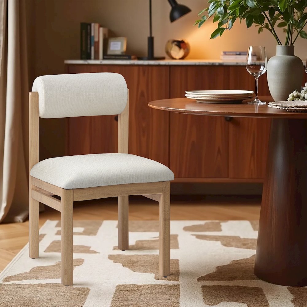Roundhill Cream Linen Textured Fabric Upholstered Dining Chair, Set of 2. Picture 8