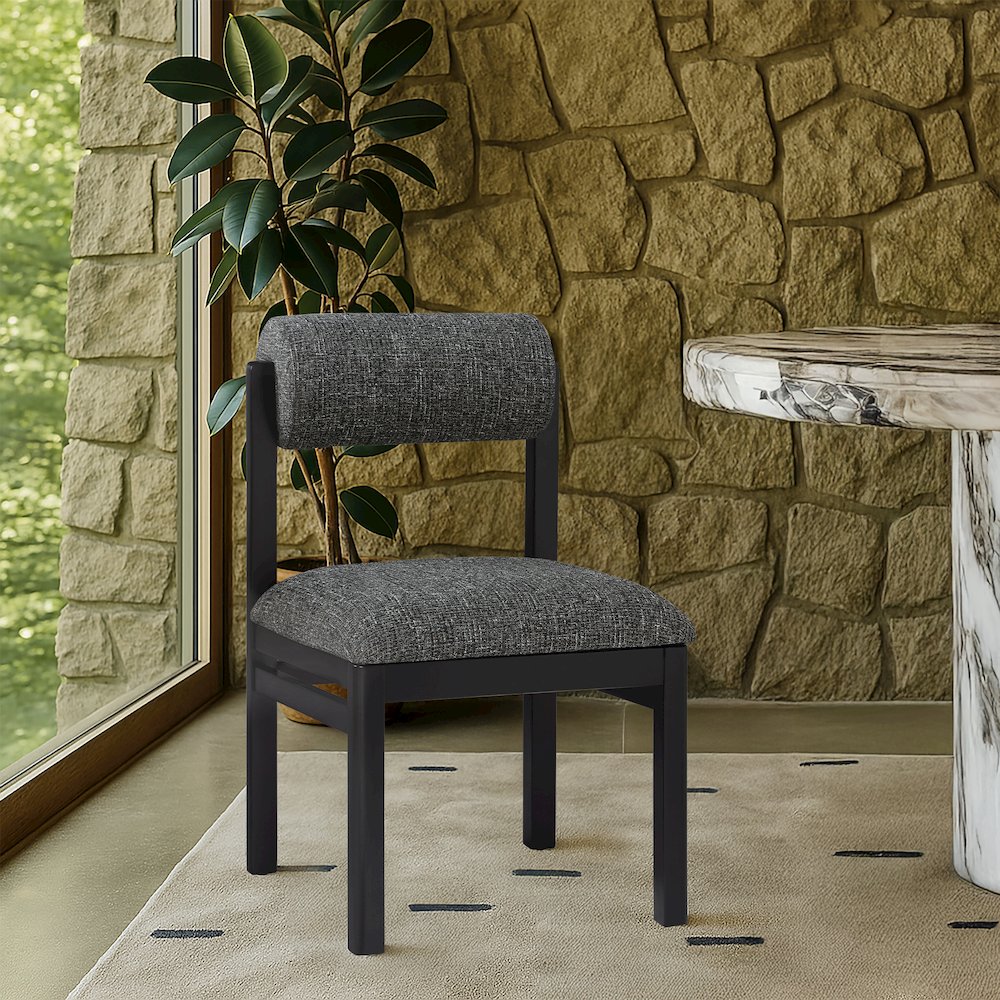 Roundhill Black Linen Textured Fabric Upholstered Dining Chair, Set of 2. Picture 8