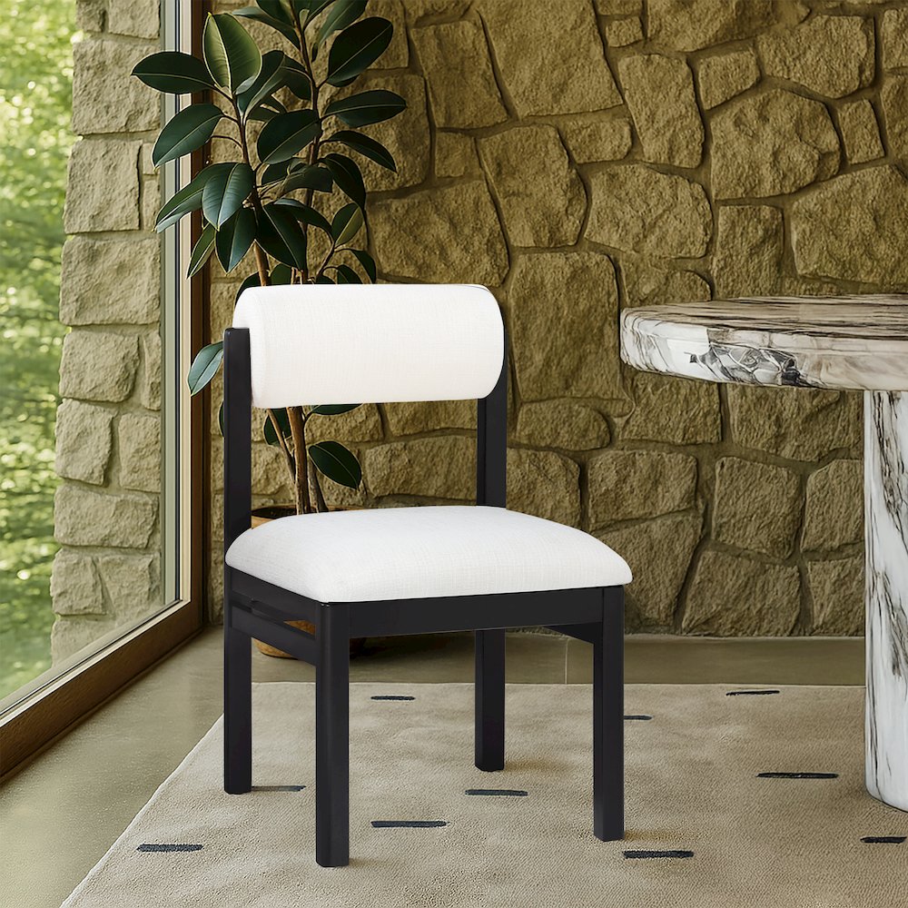 Roundhill Cream Linen Textured Fabric Upholstered Dining Chair, Set of 2. Picture 8