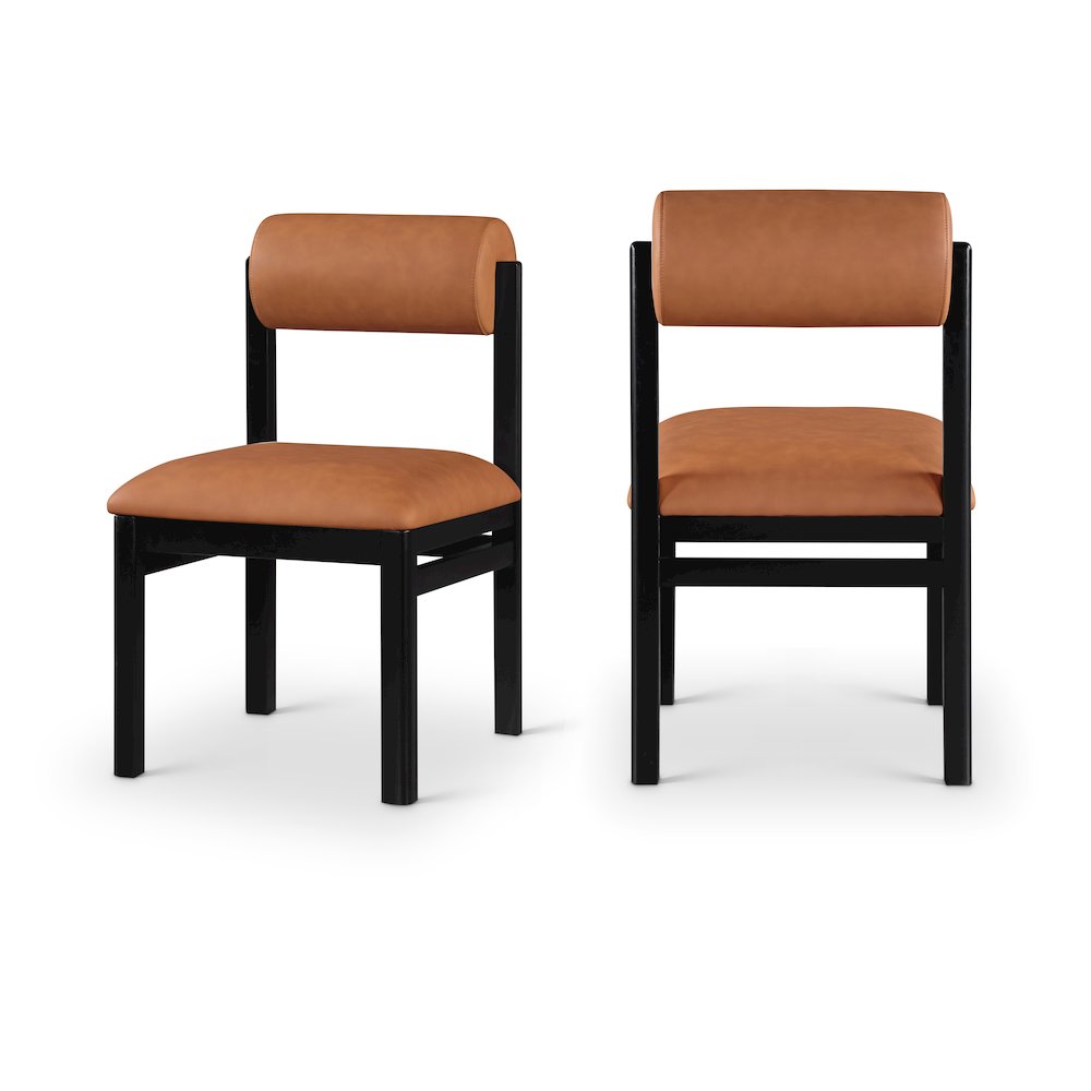 Roundhill Cognac Vegan Leather Upholstered Dining Chair, Set of 2. Picture 12