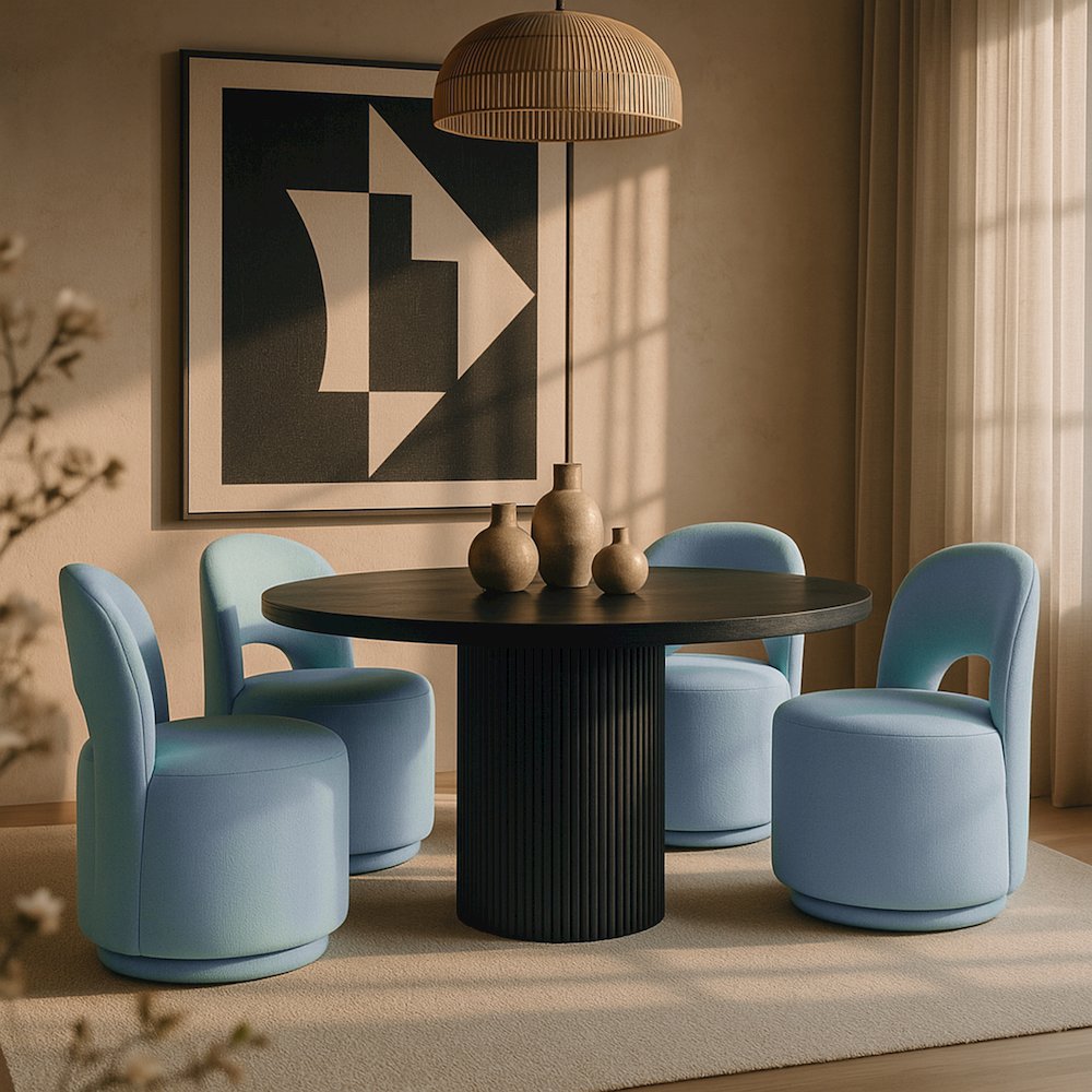 Light Blue Linen Textured Performance Fabric Upholstered Dining Chair, Set of 2. Picture 8