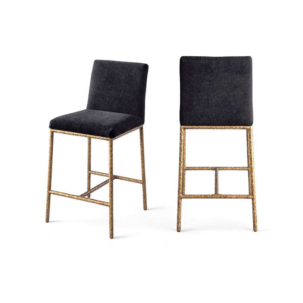 Reeves Black Chenille Fabric Upholstered Counter Stool, Set of 2. Picture 11