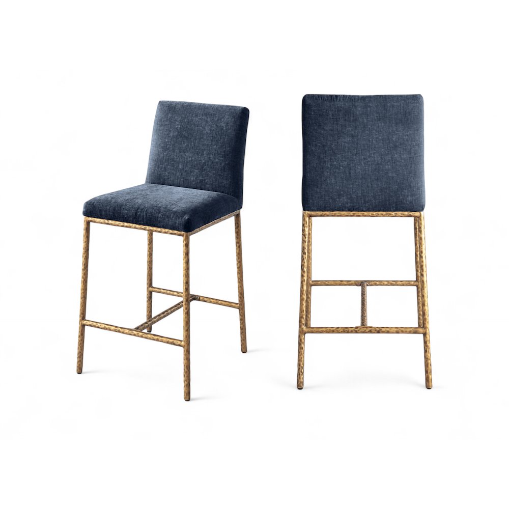 Reeves Navy Chenille Fabric Upholstered Counter Stool, Set of 2. Picture 11