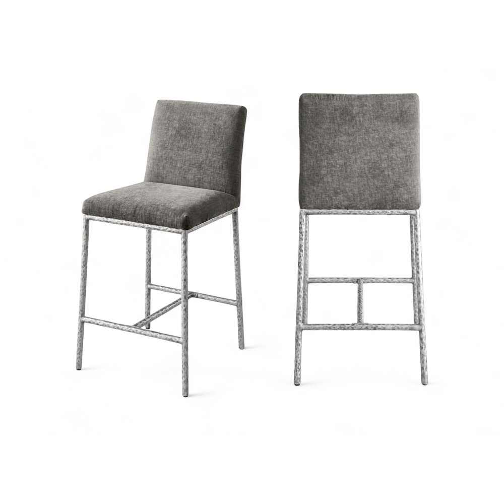 Reeves Grey Chenille Fabric Upholstered Counter Stool, Set of 2. Picture 11