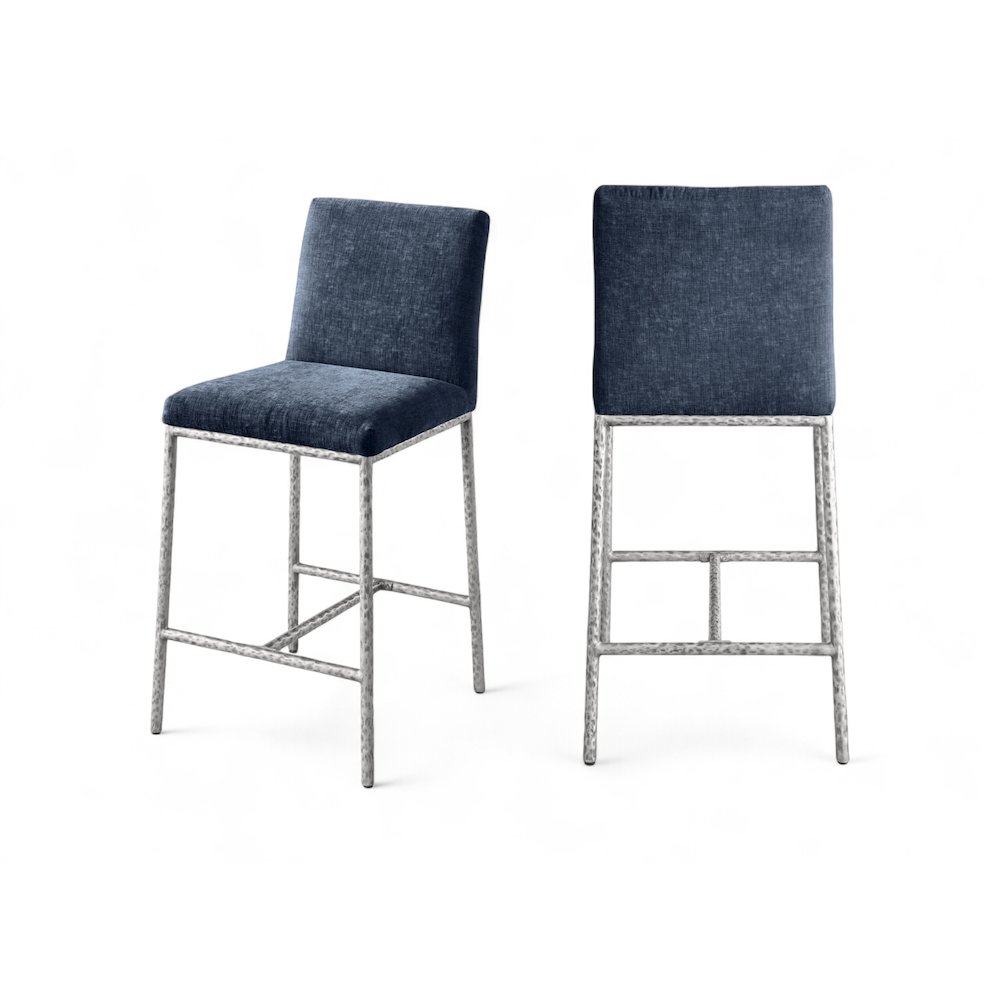 Reeves Navy Chenille Fabric Upholstered Counter Stool, Set of 2. Picture 11