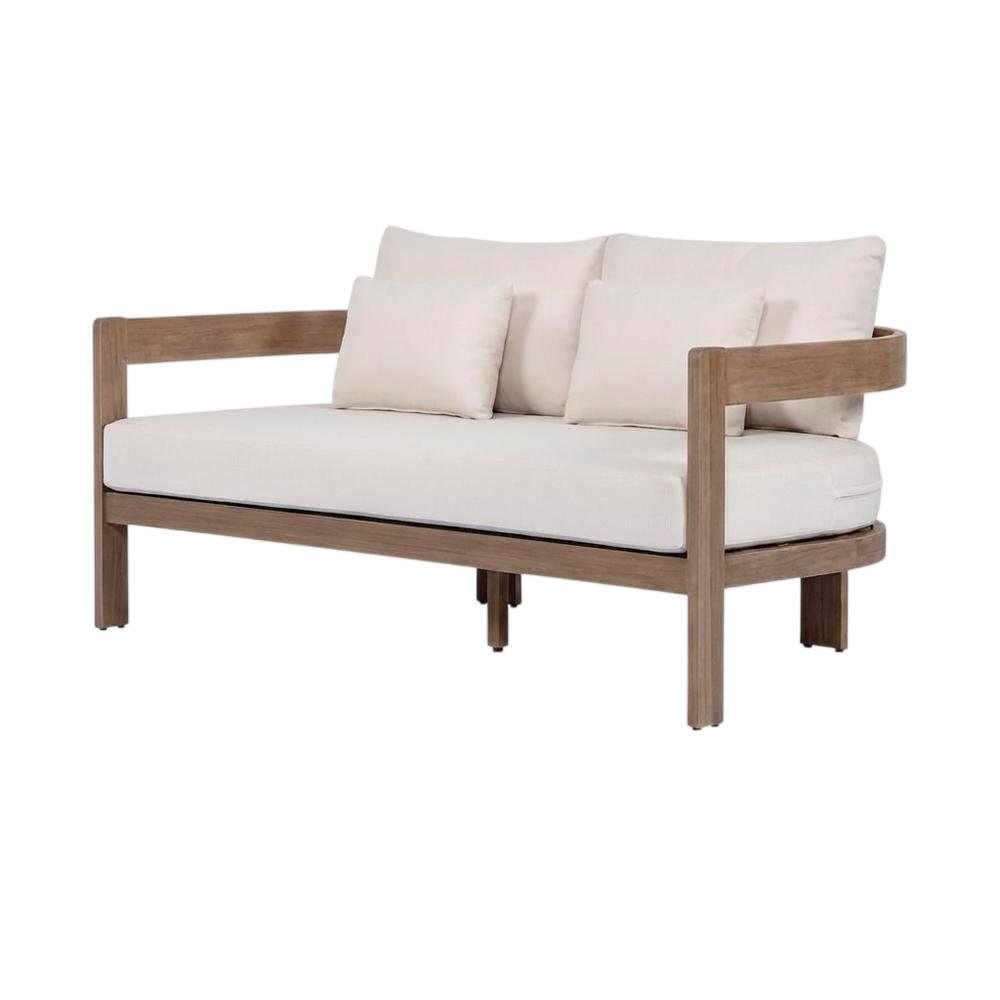 Cream Fabric Outdoor Loveseat with Cushioned Seat and Contemporary Style. Picture 1