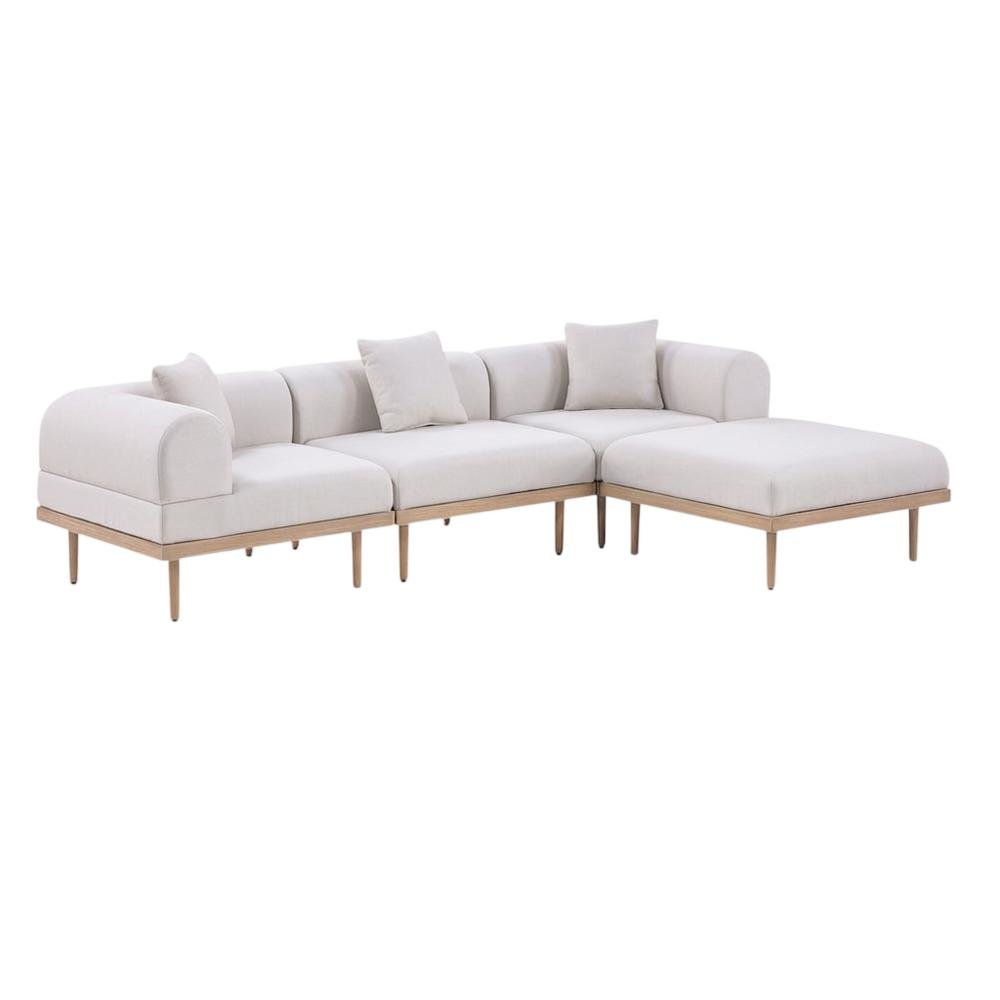 Beige Fabric Outdoor Sectional With Cushions And Contemporary Design. Picture 1