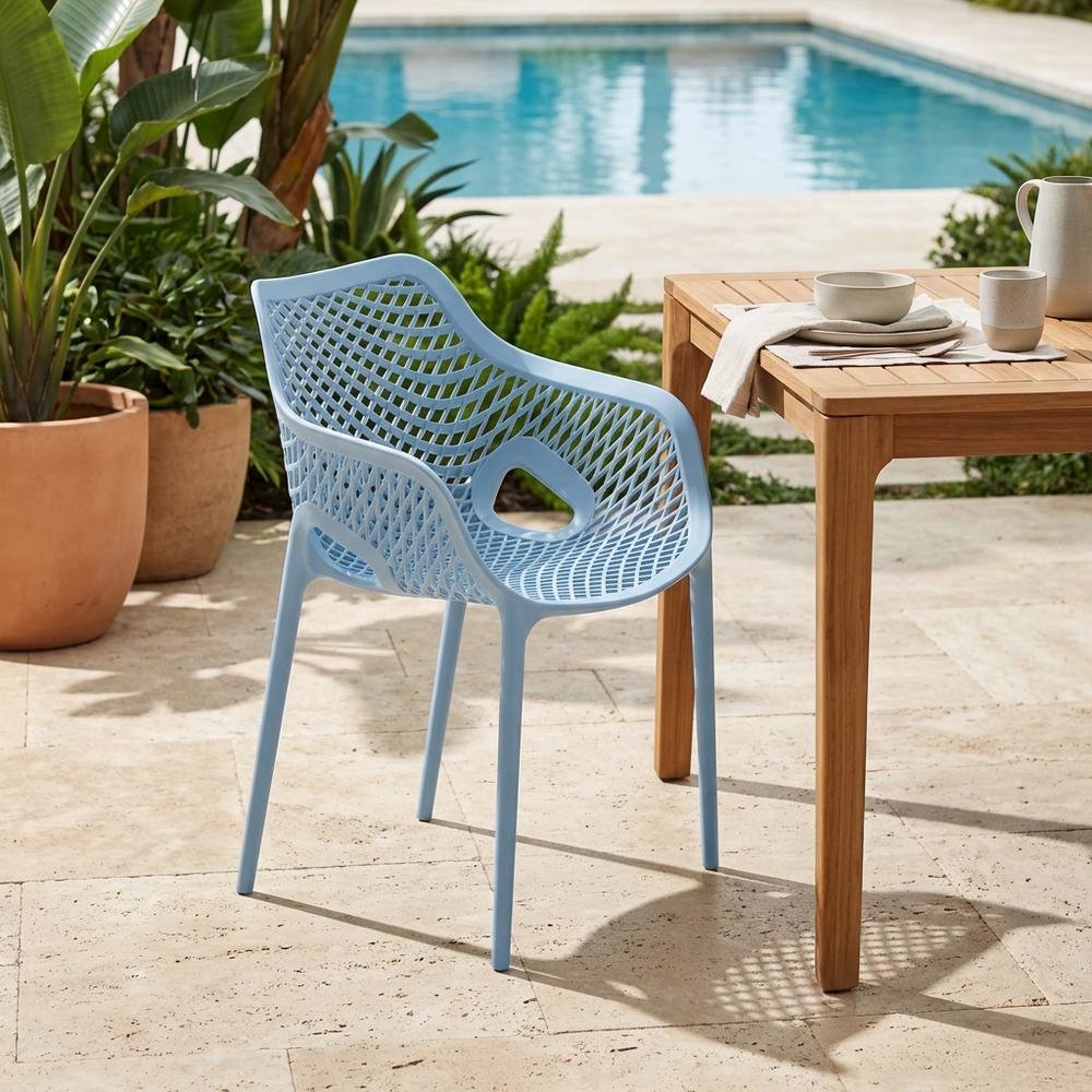 Blue Outdoor Patio Dining Chairs Set Of 4 With Protective Finish. Picture 3