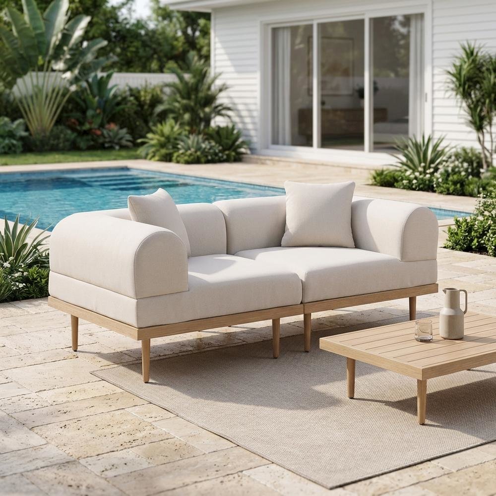 Beige Fabric Outdoor Modular Loveseat with Cushions and Contemporary Style. Picture 3
