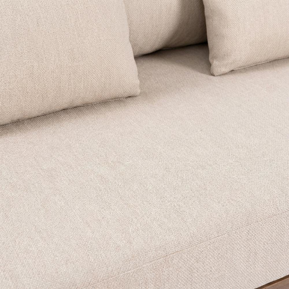 Beige Fabric Upholstered Outdoor Patio Sofa With Cushioned Seat And Pillow. Picture 5