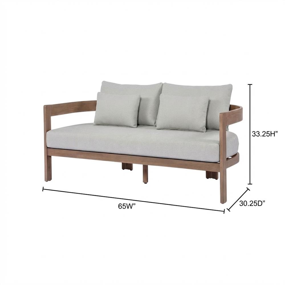 Gray Fabric Upholstered Outdoor Patio Loveseat with Cushions, Contemporary Style. Picture 7
