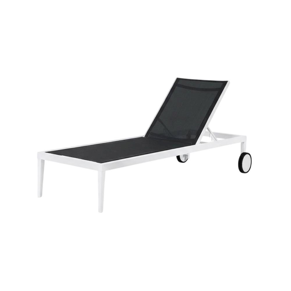 White Fabric Outdoor Lounge Chaise With Contemporary Style And Adjustable Back. Picture 1