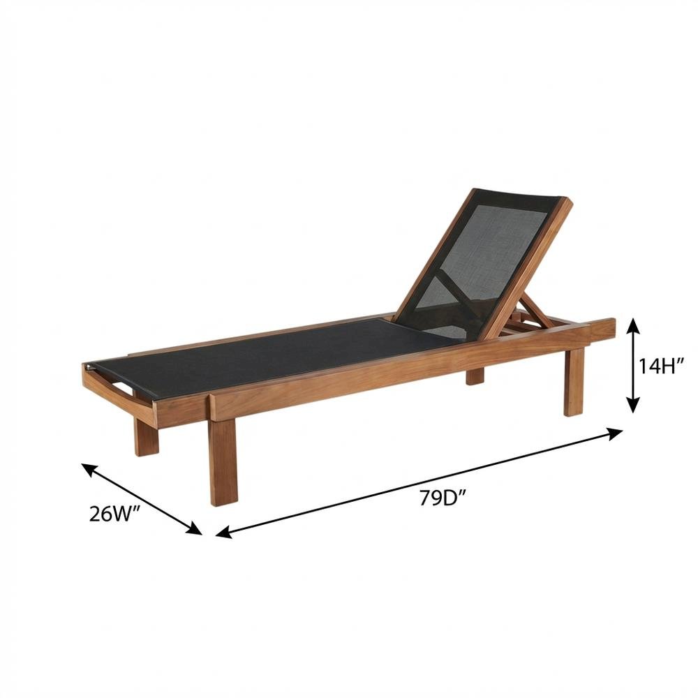 Outdoor Patio Lounger With Black Fabric, Contemporary Design, Teak Finish. Picture 7