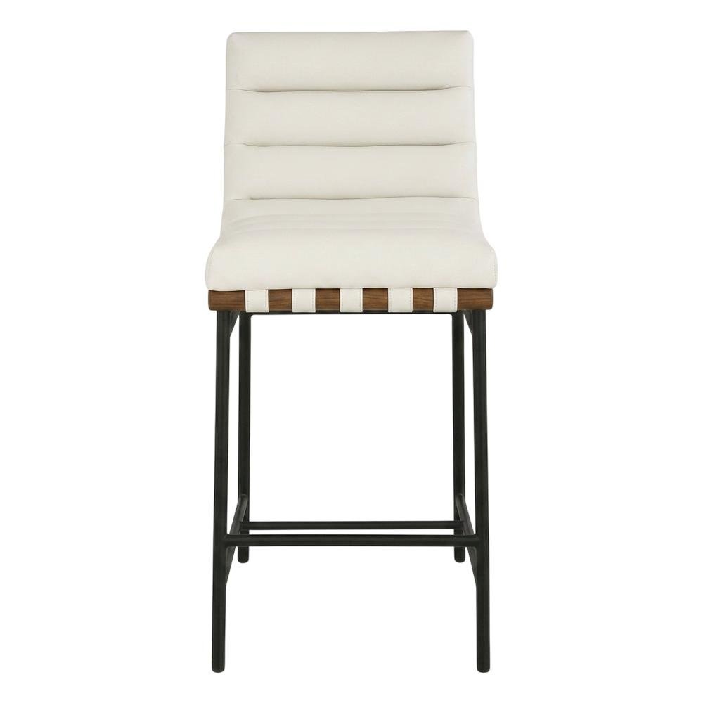 Vegan Leather & Boucle Counter Stool for Bar, Cream Vegan Leather. Picture 4