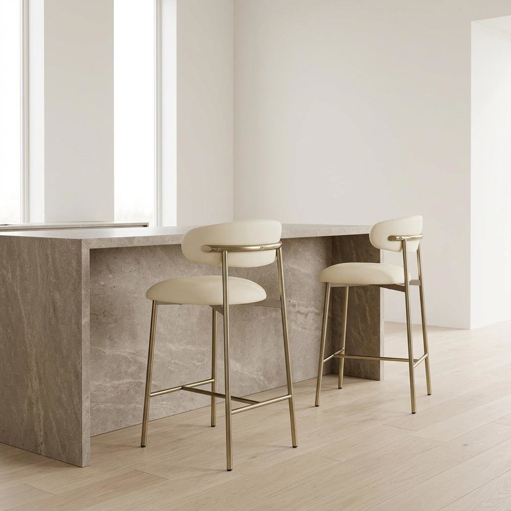 Vegan Leather Counter Stools with Back, Kitchen Island, Cream, Set of 2. Picture 3